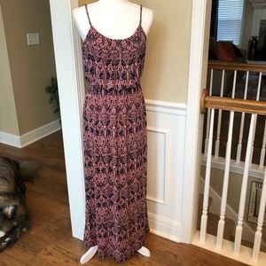 EUC navy and coral sleeveless maxi dress medium